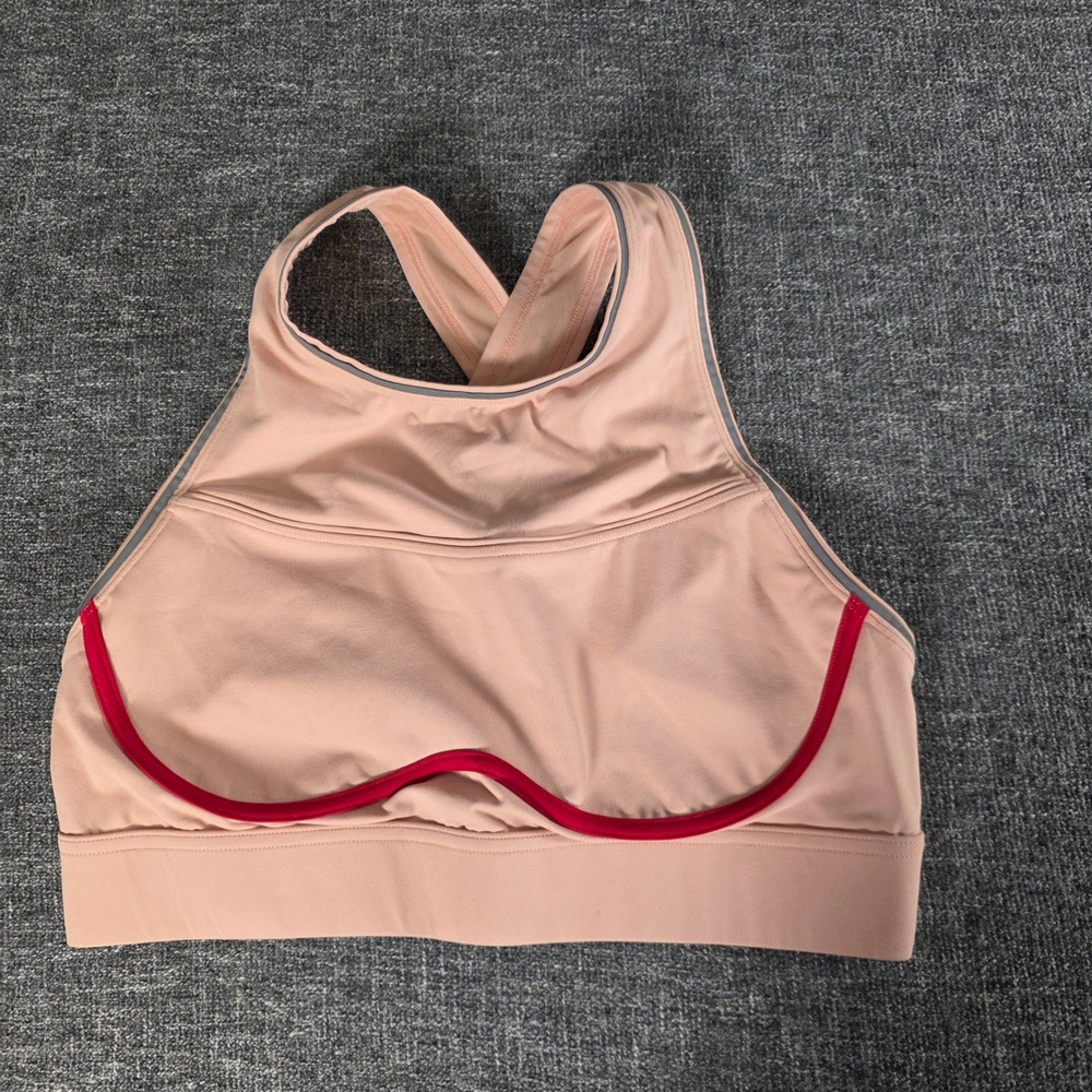 Fabletics High Neck Crossback Sports Bra Peach Red BA2044437 Size L